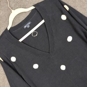 Gap Womens V Neck Long Sleeve Navy Blue Polka Dot Sweater Plus Size XL